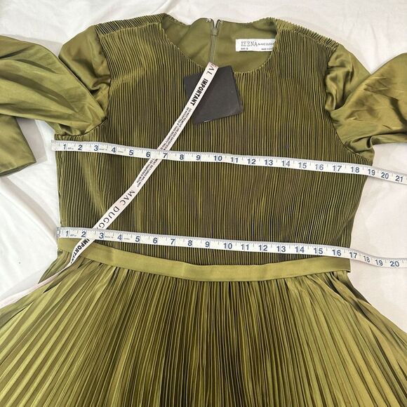 NWD IEENA Mac Duggal [ 12 ] Long Sleeve High Neck Heat Pleated Dress Olive Green - Picture 4 of 16